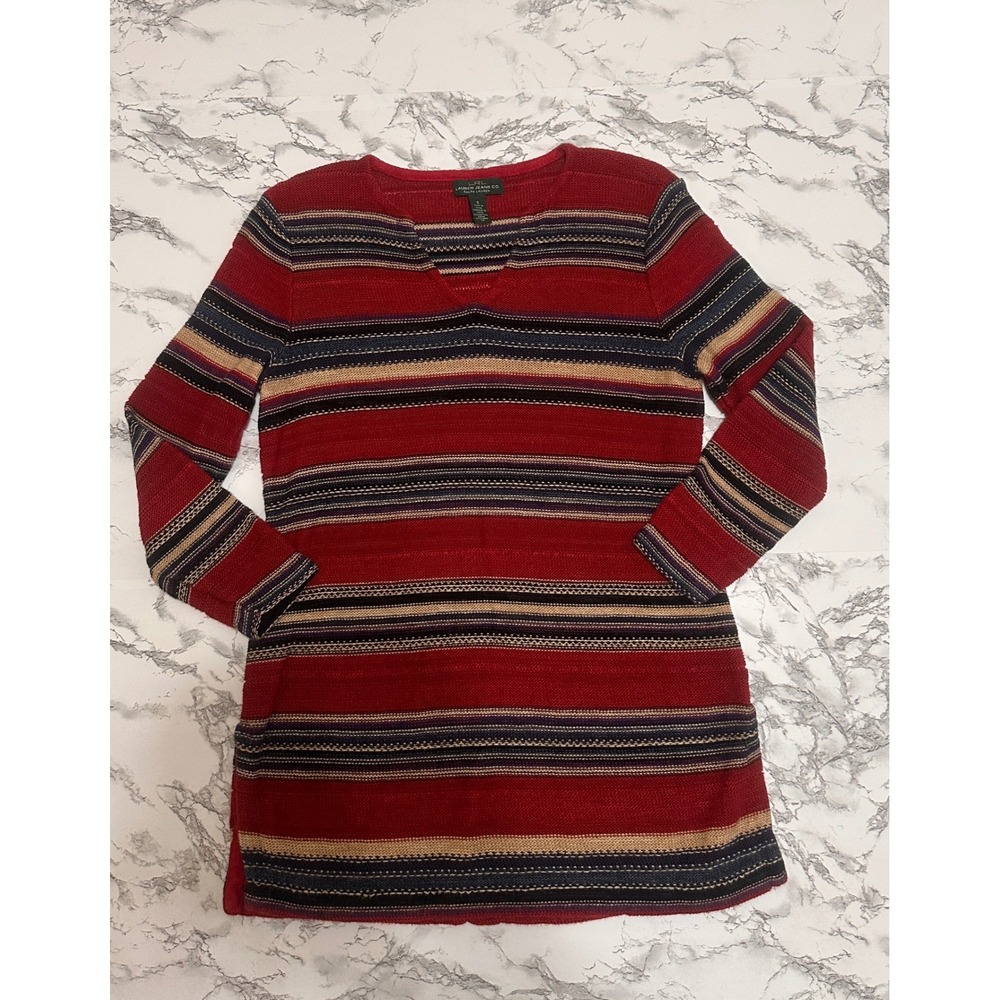 Lauren Ralph Lauren LRL Jeans Co Red Striped Cotton Linen Tunic Sweater Small